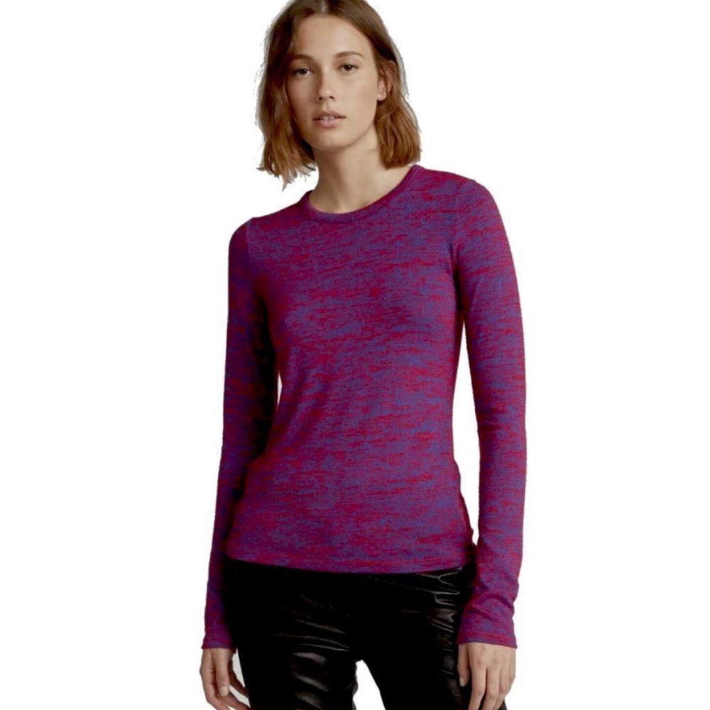 Rag & Bone Red Blue Space Dye Print Long Sleeve Knit Tee, Sz M
